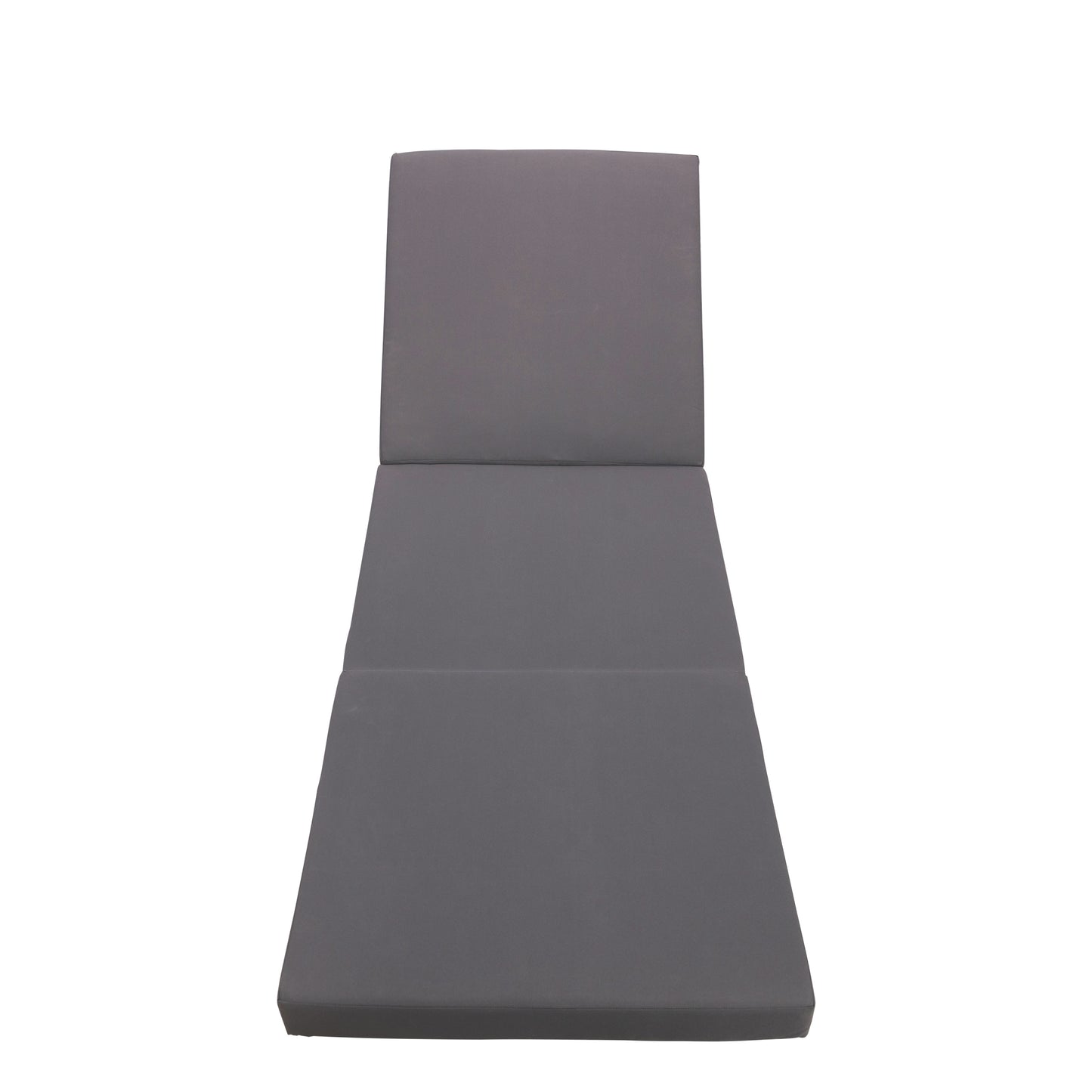 Gray outdoor chaise lounge cushion with tufted design and lumbar support for comfort
