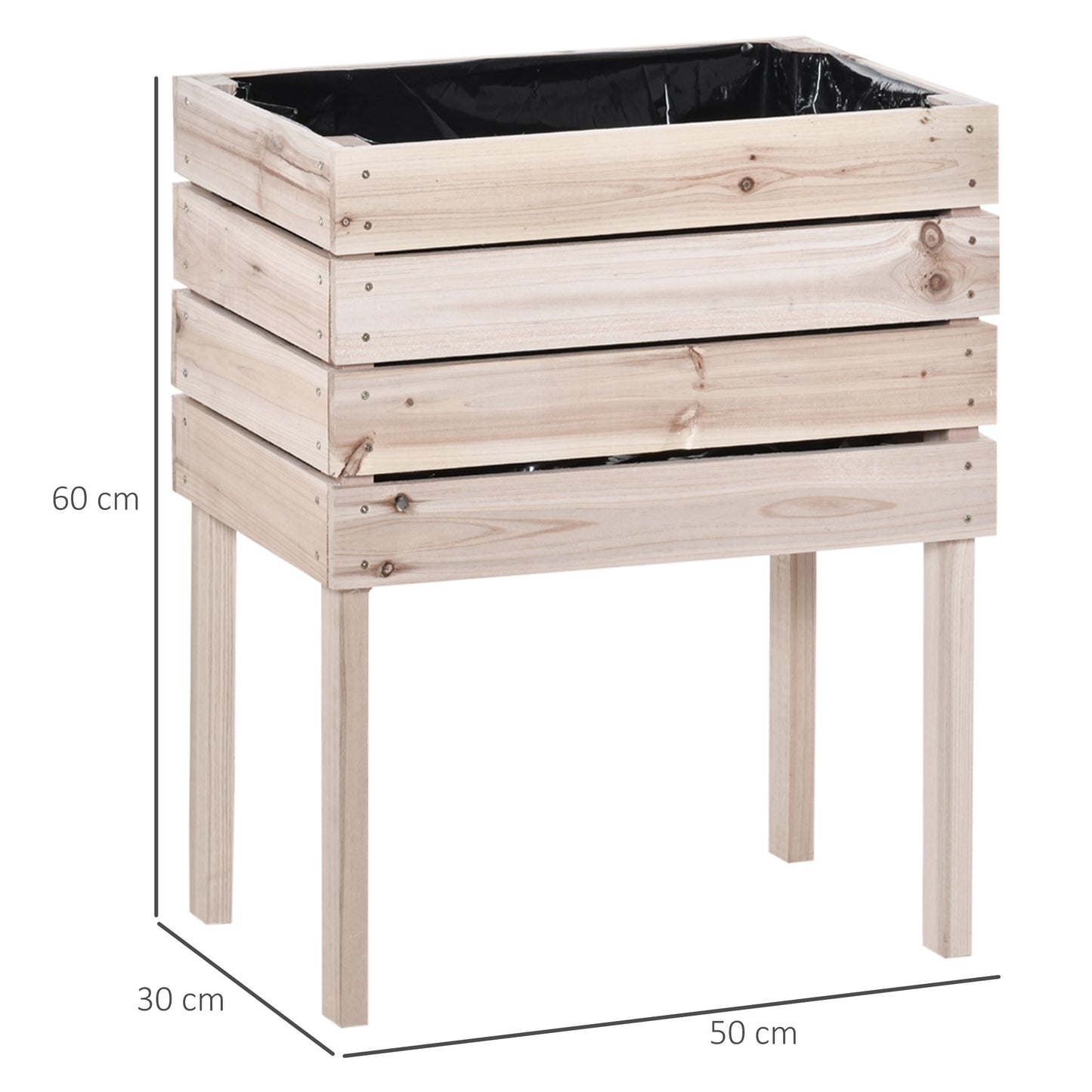 Wooden elevated planter box with liner cm height ideal for patios