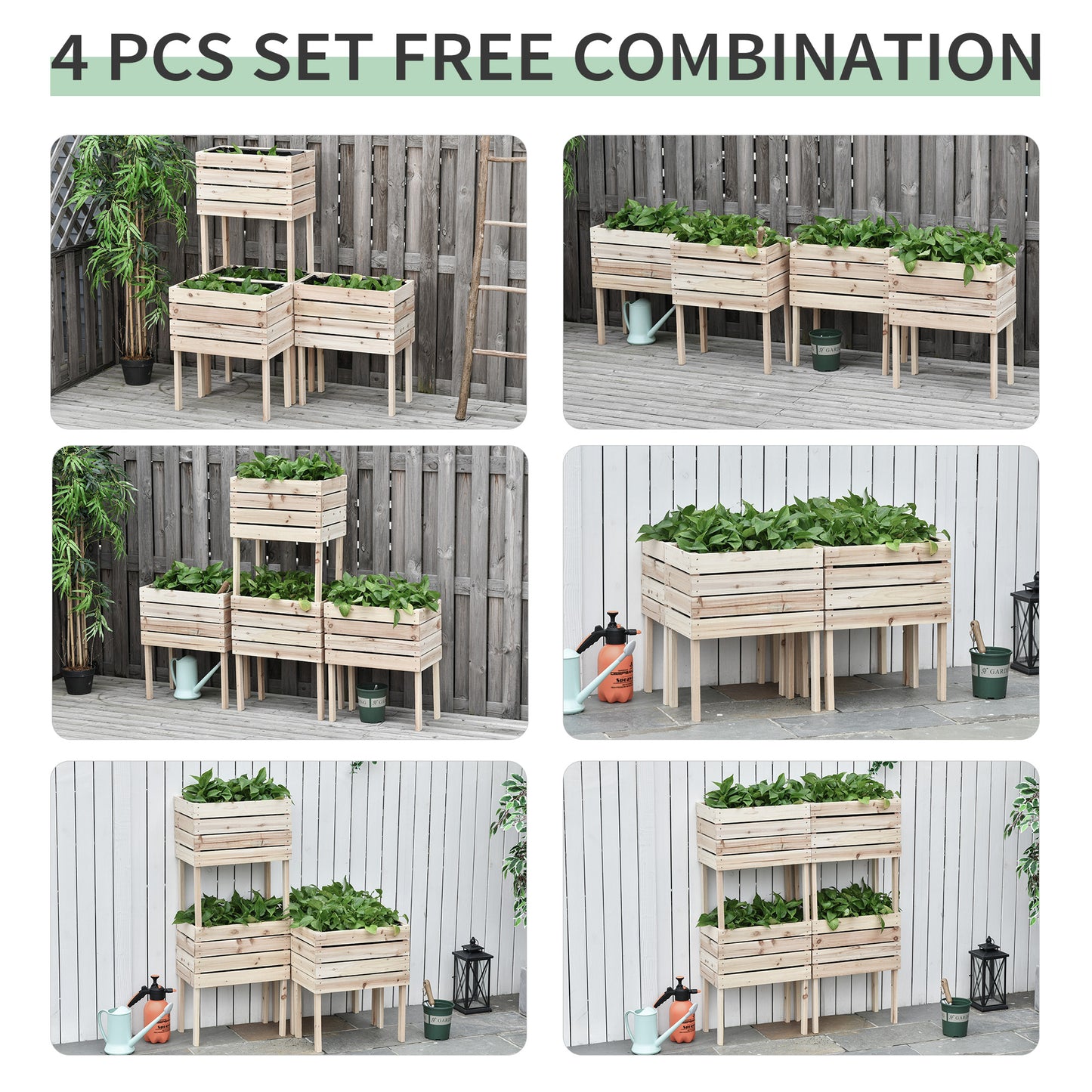 Wooden tiered planter with green plants ideal for small gardens