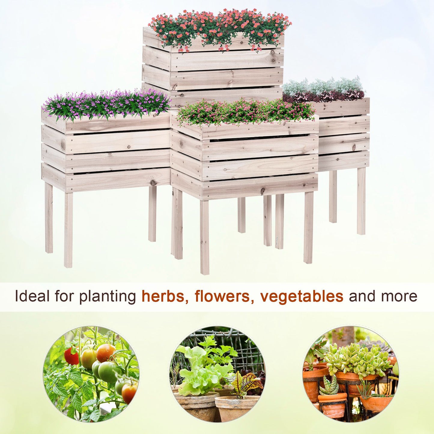 Wooden raised garden bed with pink flowers ideal for outdoor planting