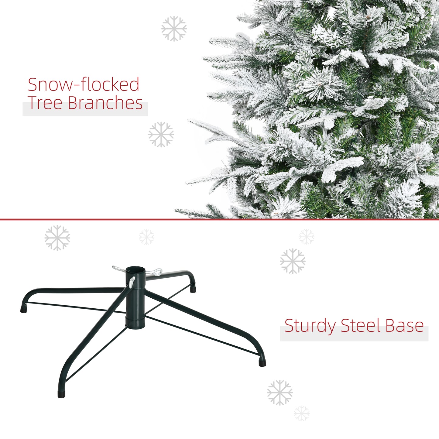 Closeup of snowflocked artificial tree branches with realistic green needles