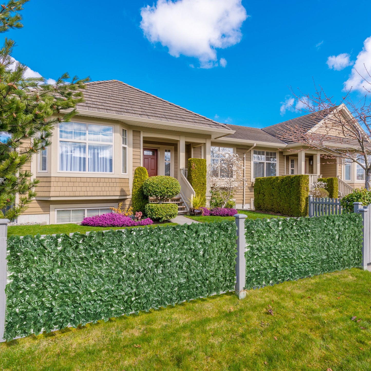 Realistic green ivy privacy screen fence panel for gardens and patios