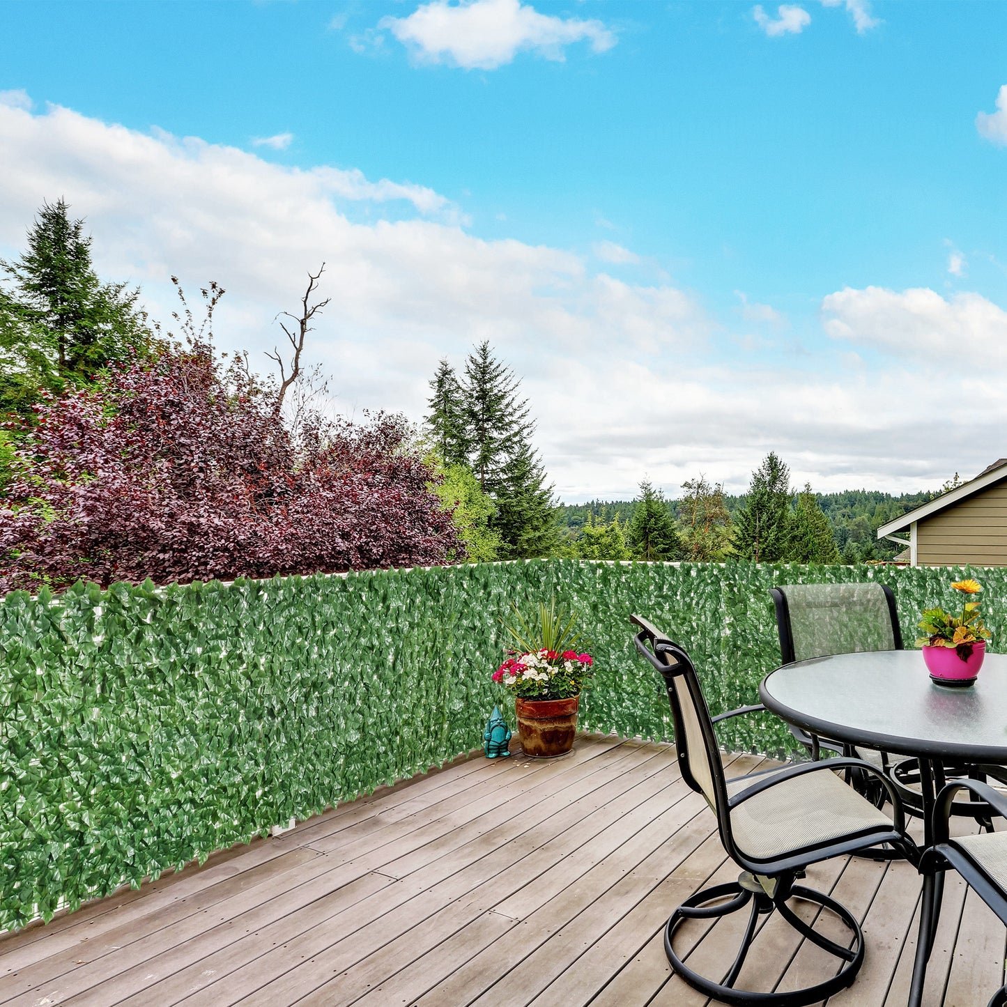 Realistic green ivy privacy screen fence panel for garden patios