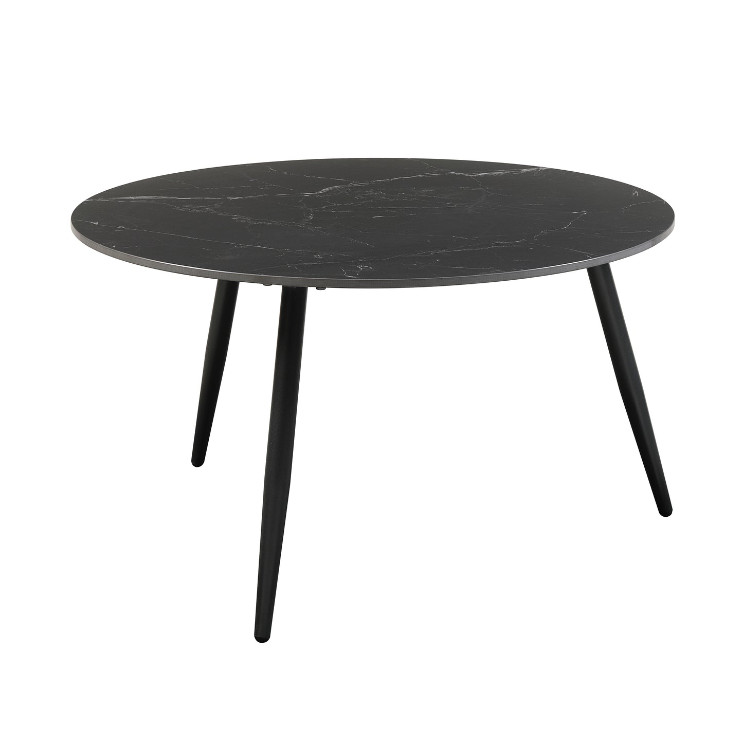 Black marble round coffee table with black tapered legs modern design