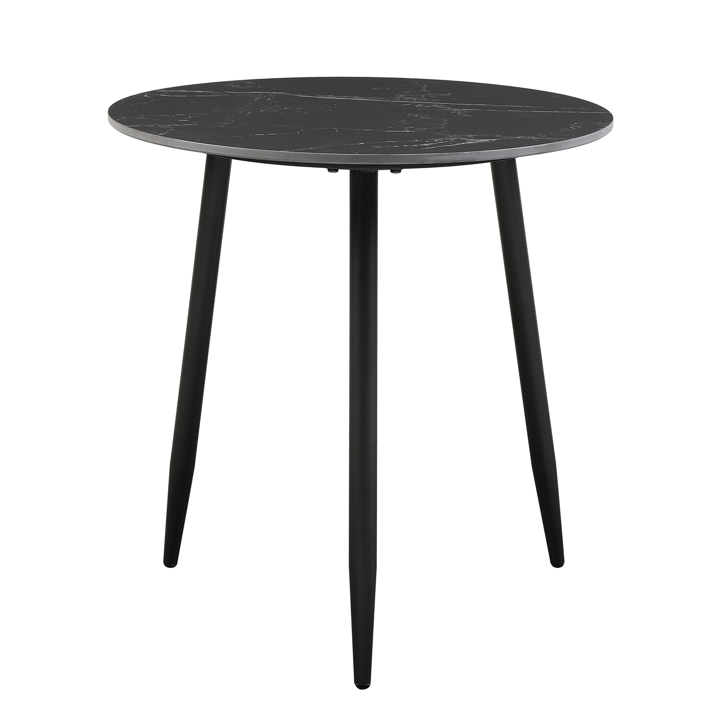 Round black marble side table with tapered metal legs