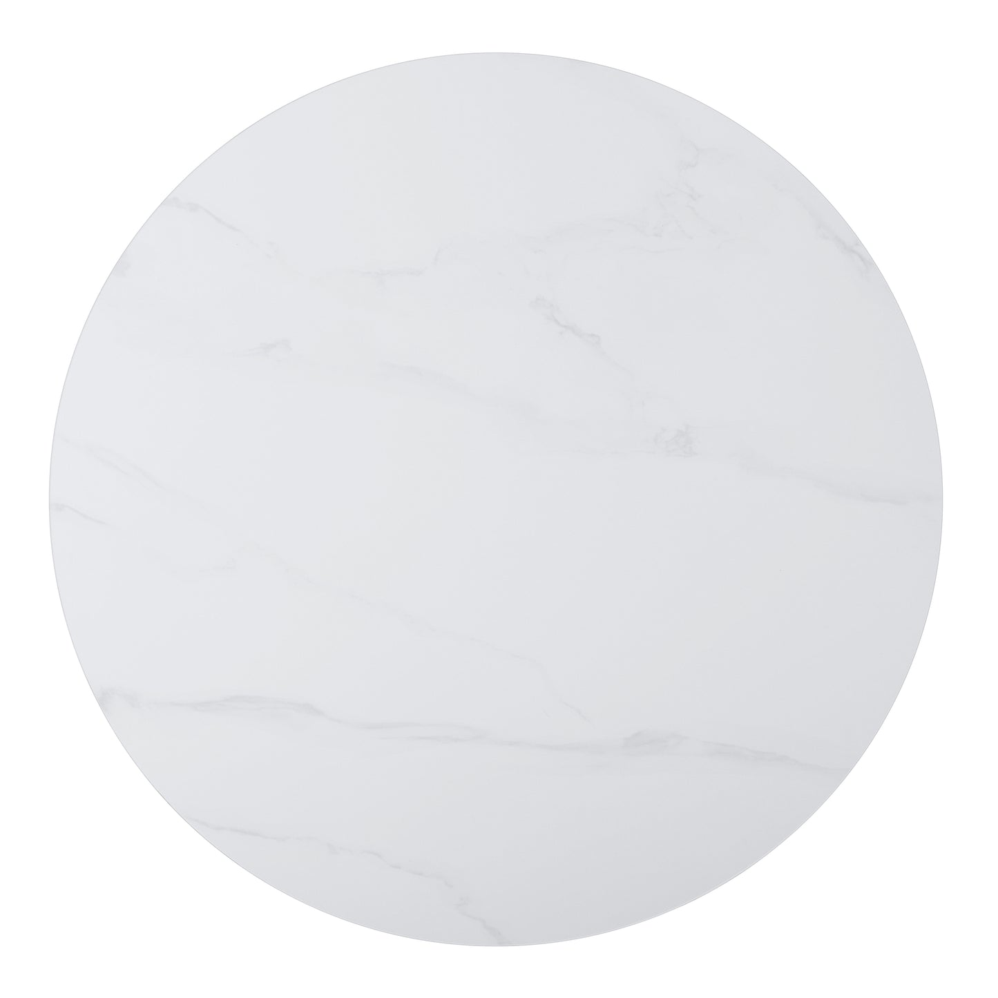 Round white marblelook tabletop with subtle grey veining