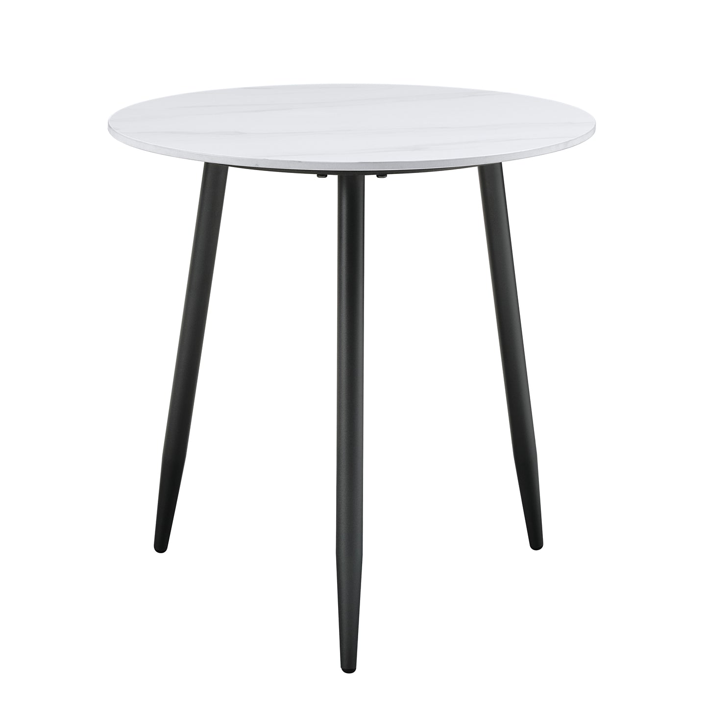 Modern round marble top side table with black tapered legs ideal for small spaces