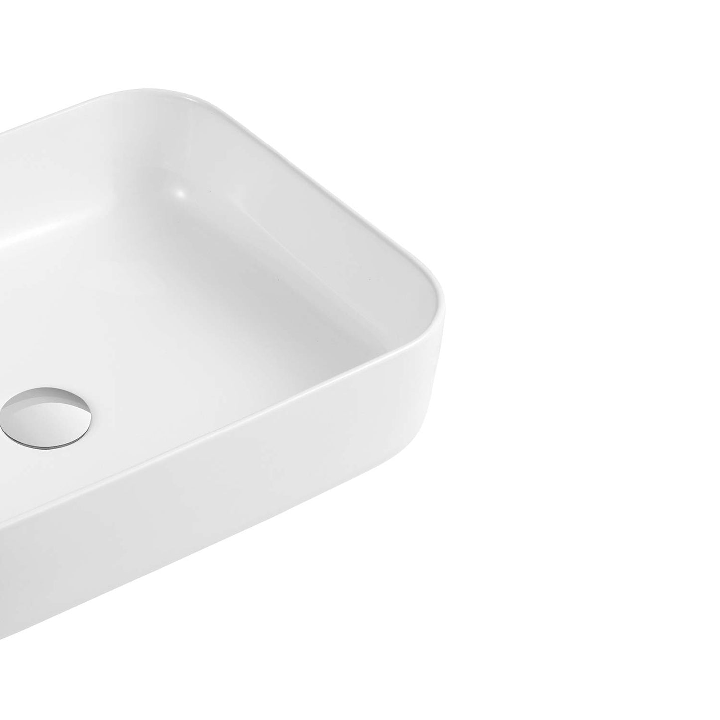 White rectangular ceramic vessel sink with smooth rounded edges ideal for modern bathrooms