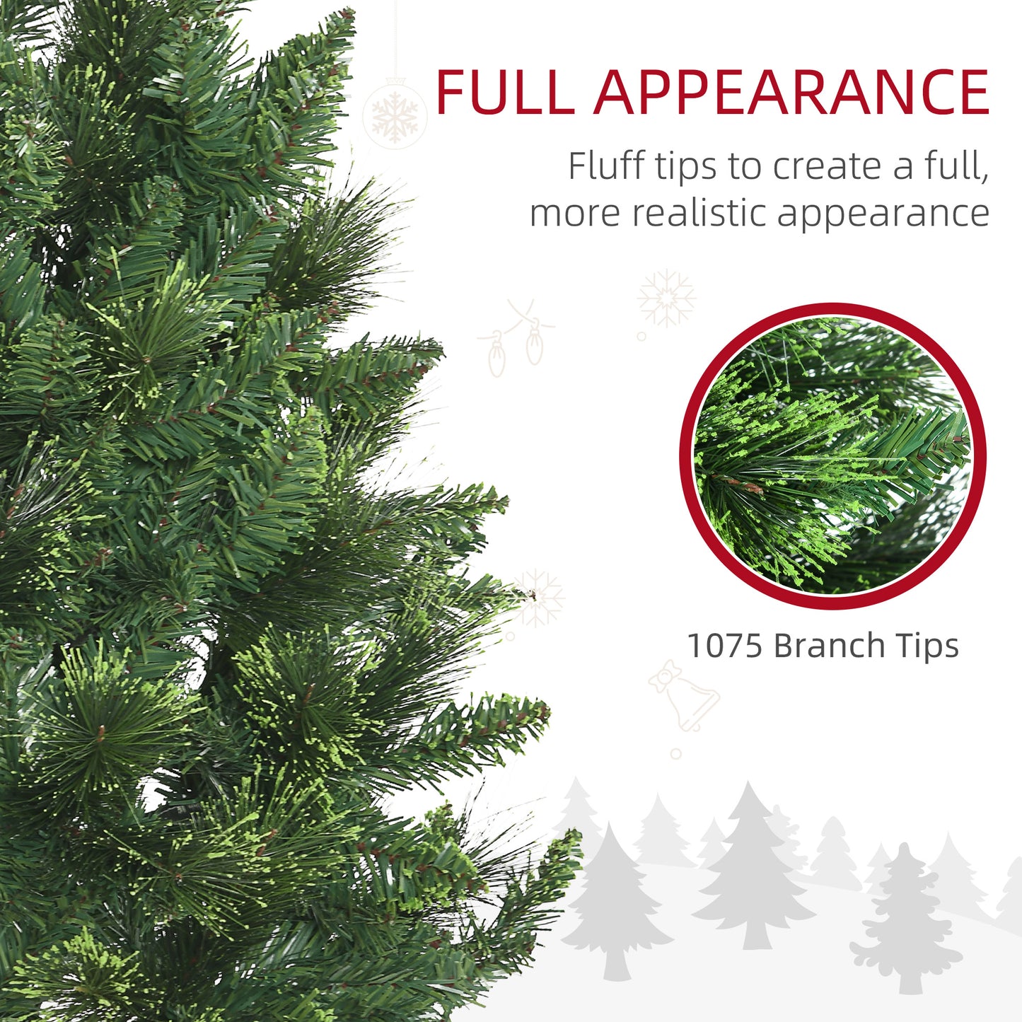 Closeup of realistic green artificial Christmas tree branches with tips