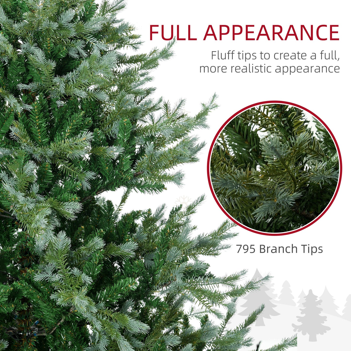 Closeup of a realistic artificial Christmas tree with lush green and frosted branch tips