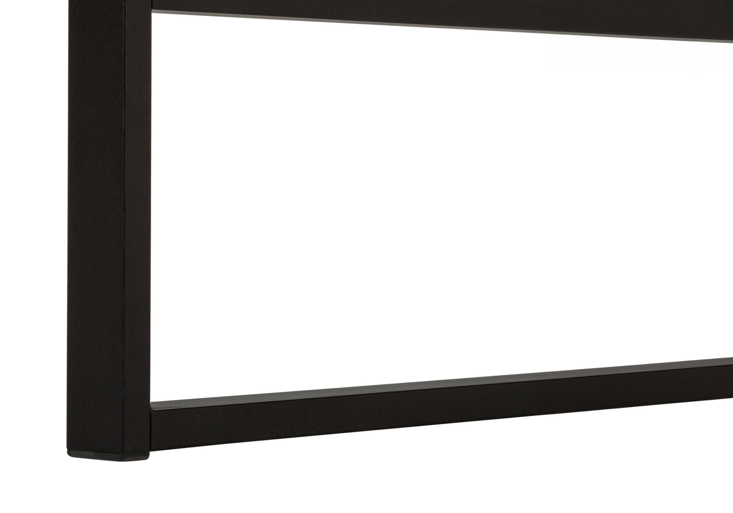 Closeup of matte black metal table legs in a minimalist design