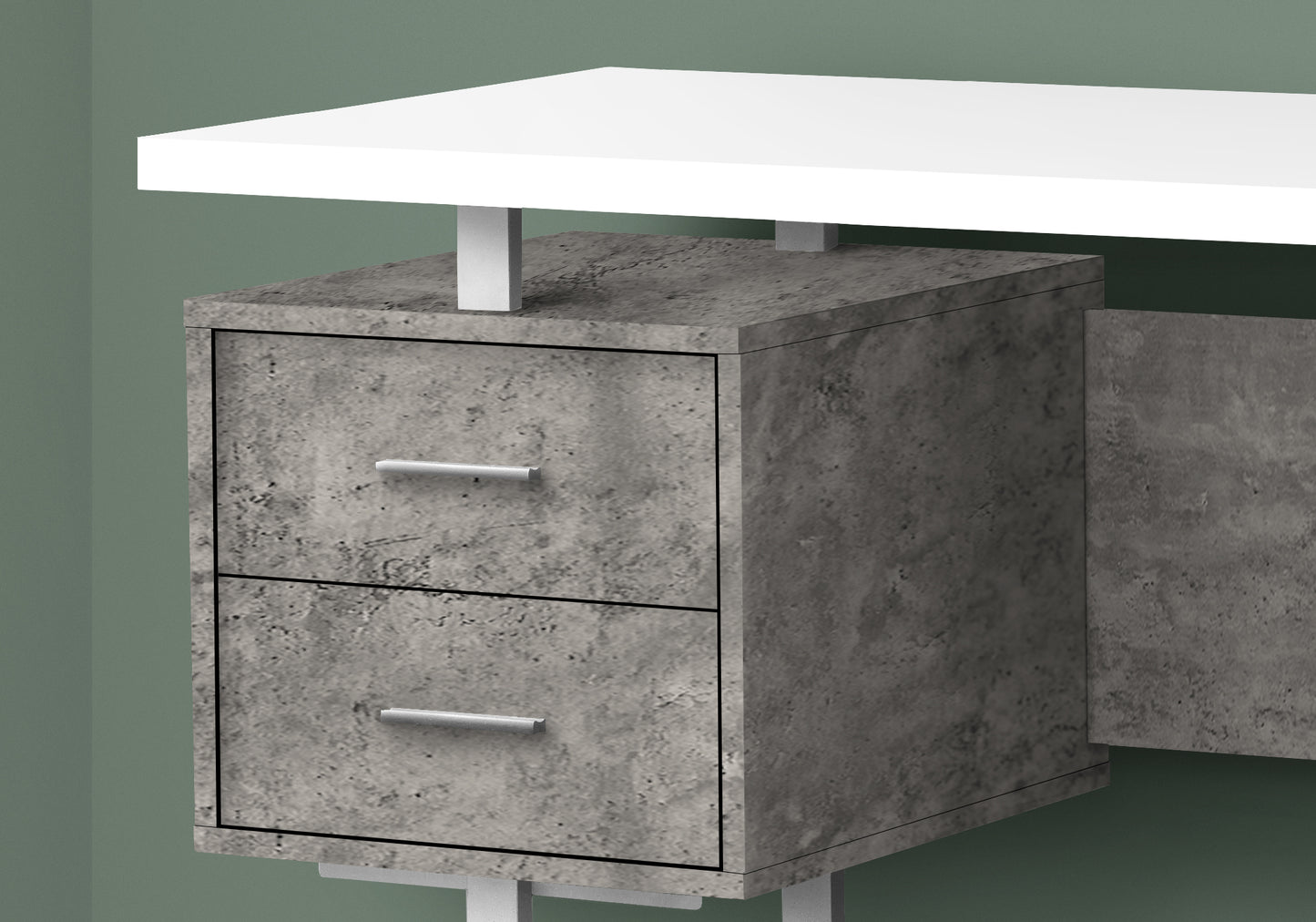 Modern concrete effect filing cabinet with two drawers and silver handles