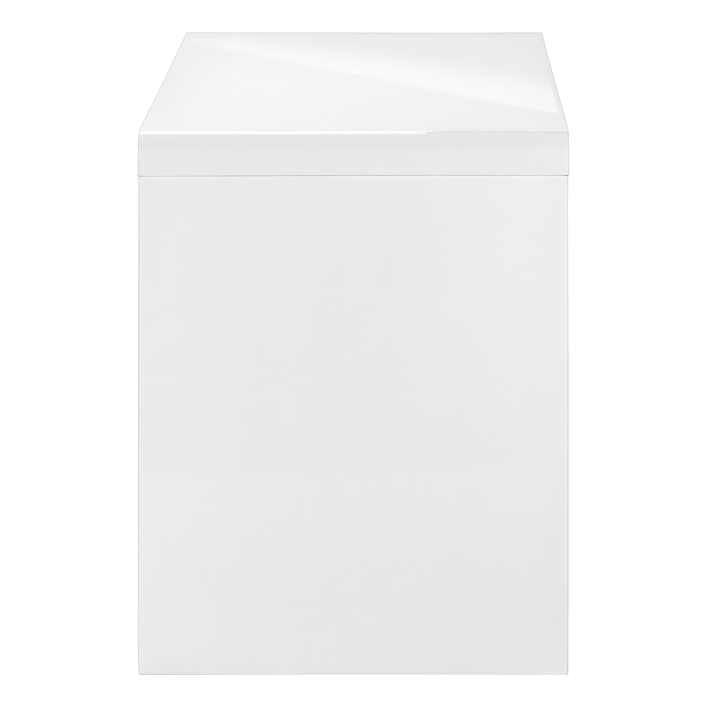 Sleek white modern bedside table with a smooth matte finish and clean lines