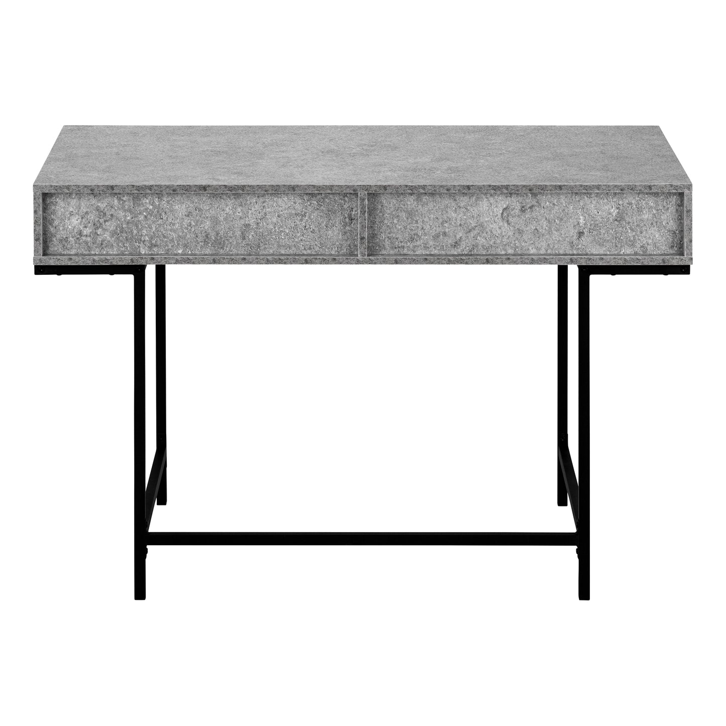 Gray concrete modern desk with two drawers and black metal legs