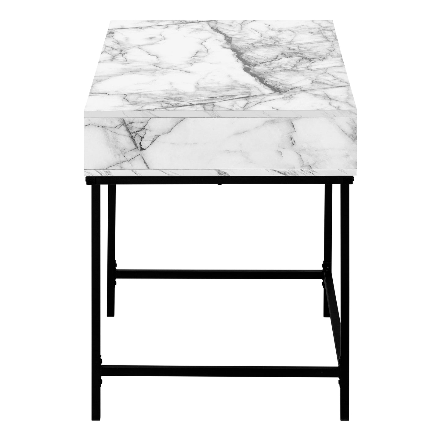 White marble effect side table with a black metal frame