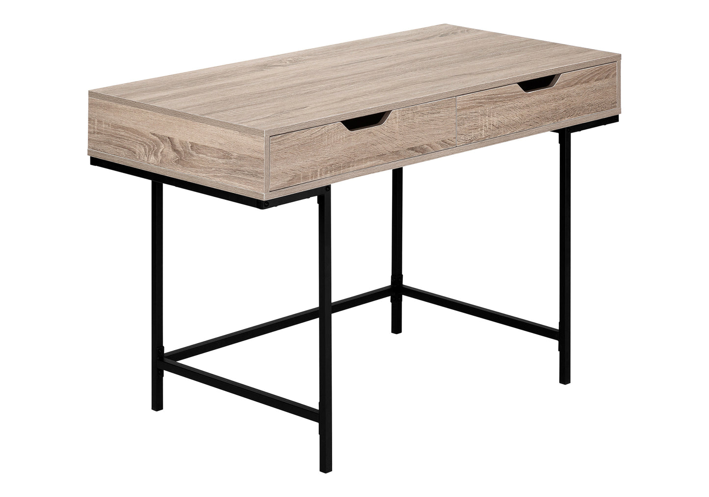 Minimalist oakeffect dressing table with two drawers and black metal legs