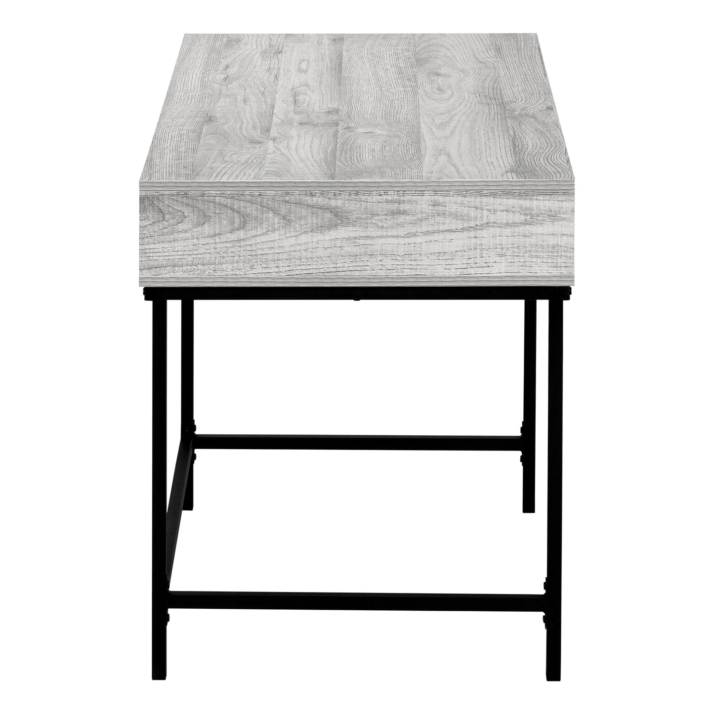 Rustic gray wood grain end table with black metal frame modern minimalist design