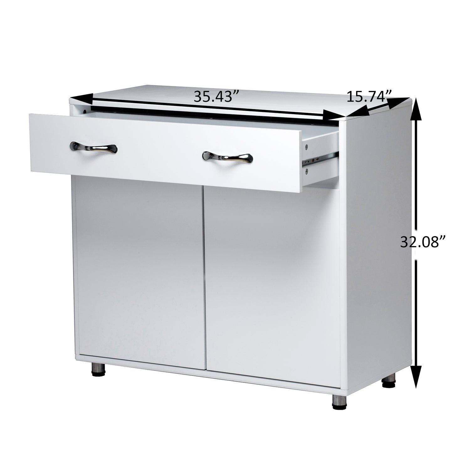 White kitchen cabinet with one drawer and two doors