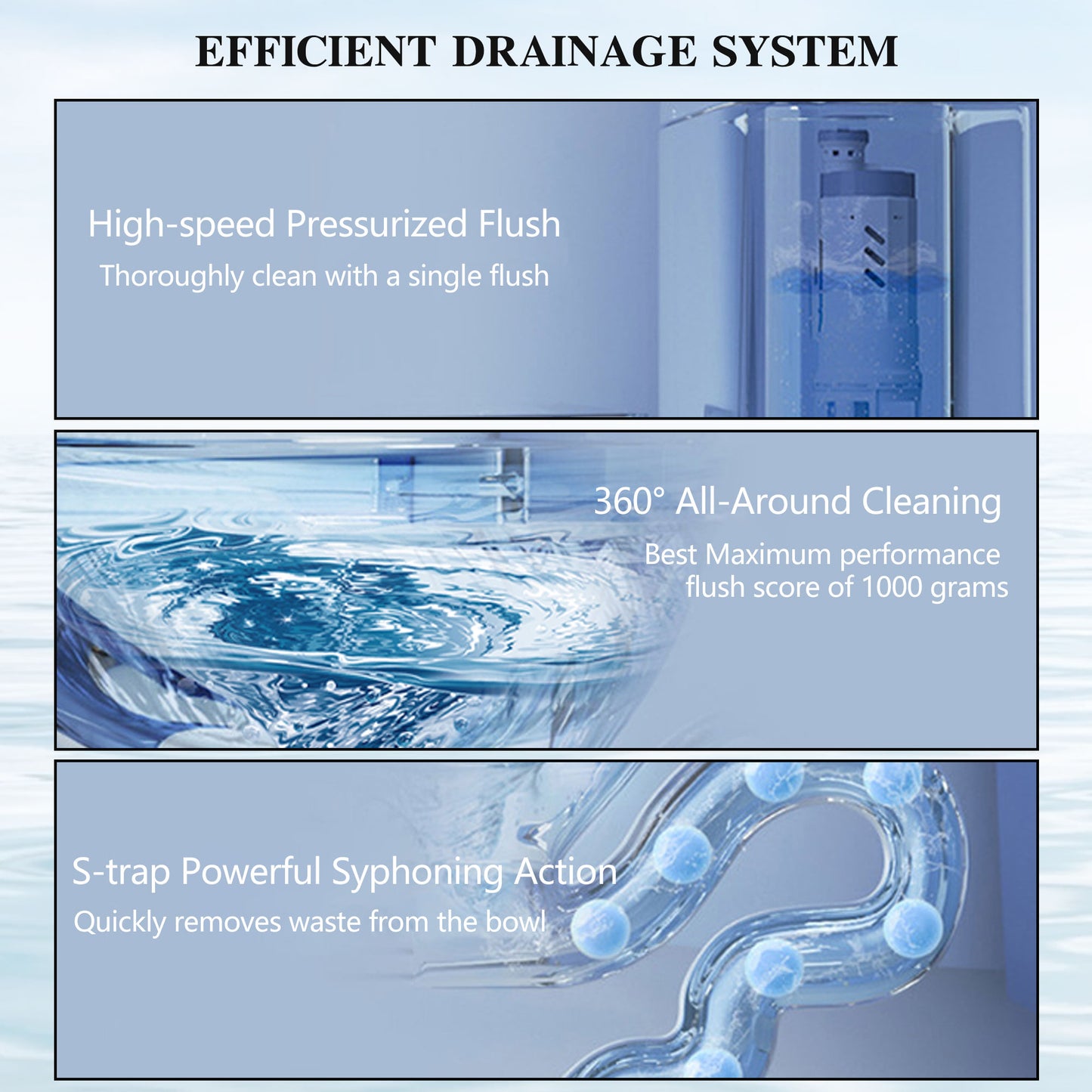Closeup of a toilets highspeed pressurized flush mechanism demonstrating efficient drainage system