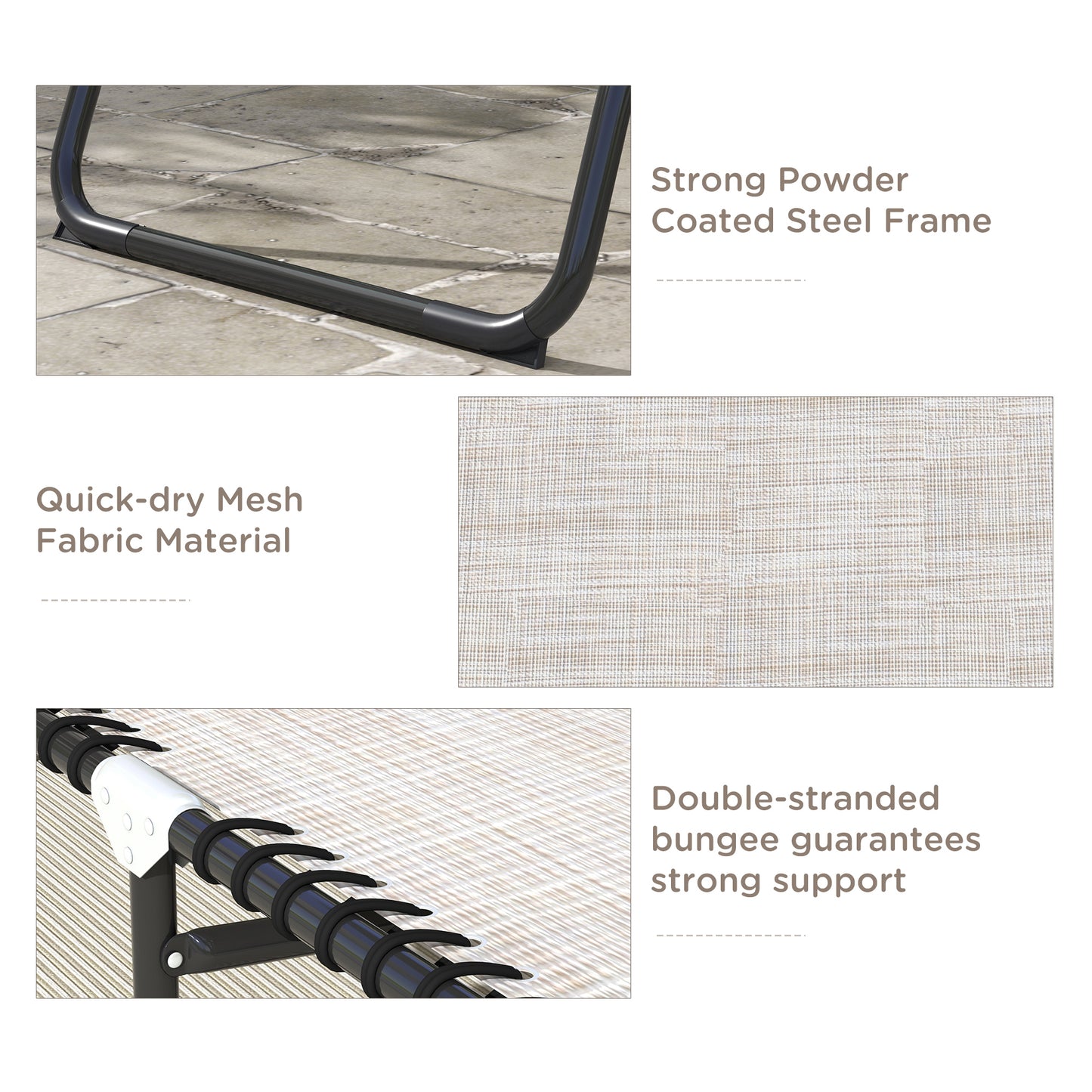 Black powder coated steel frame leg on patio stones