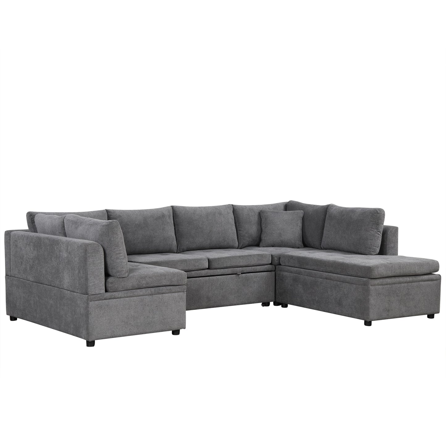 Gray fabric sectional sofa with storage chaise ideal for spacious living rooms