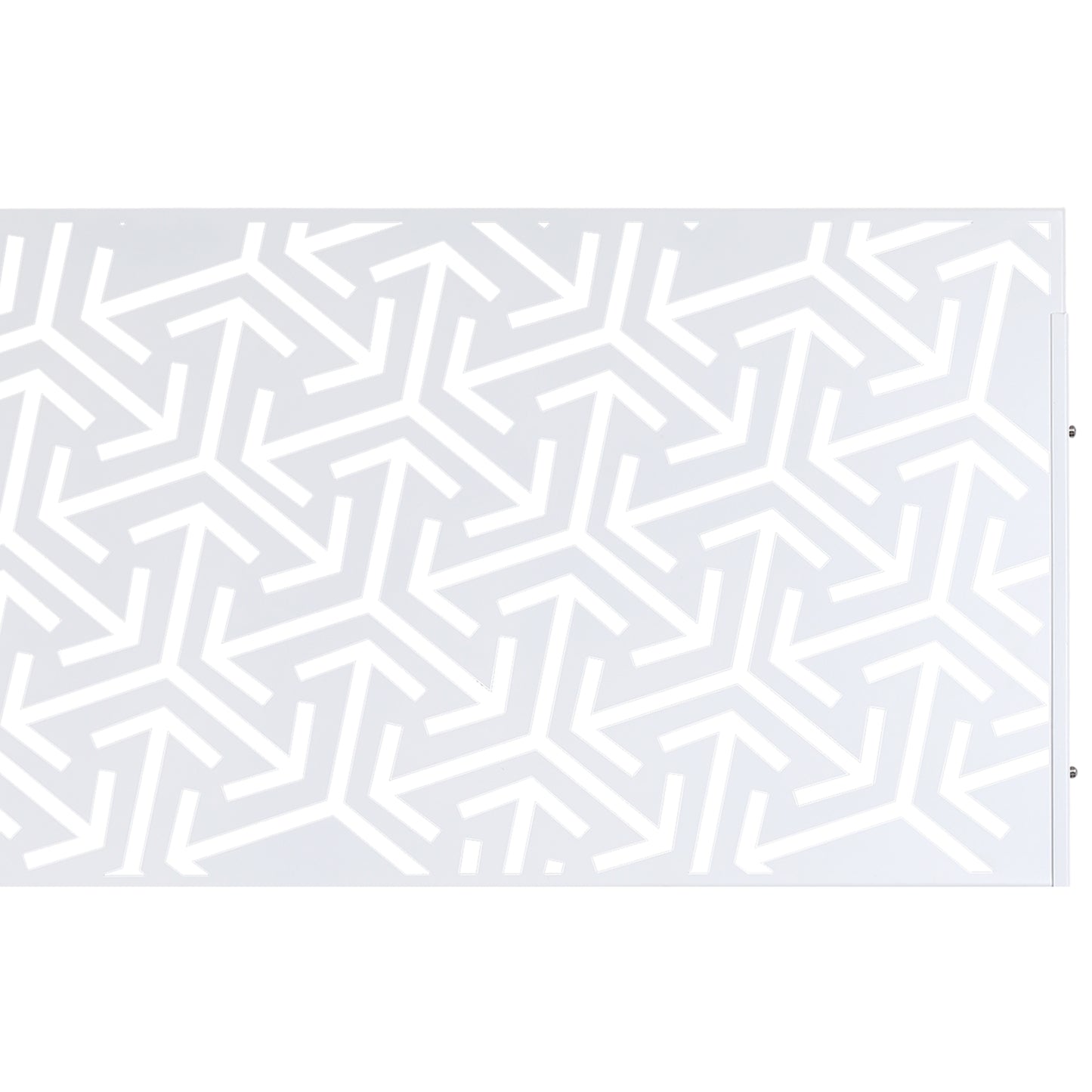Geometric white trellis panel with repeating angular arrow pattern