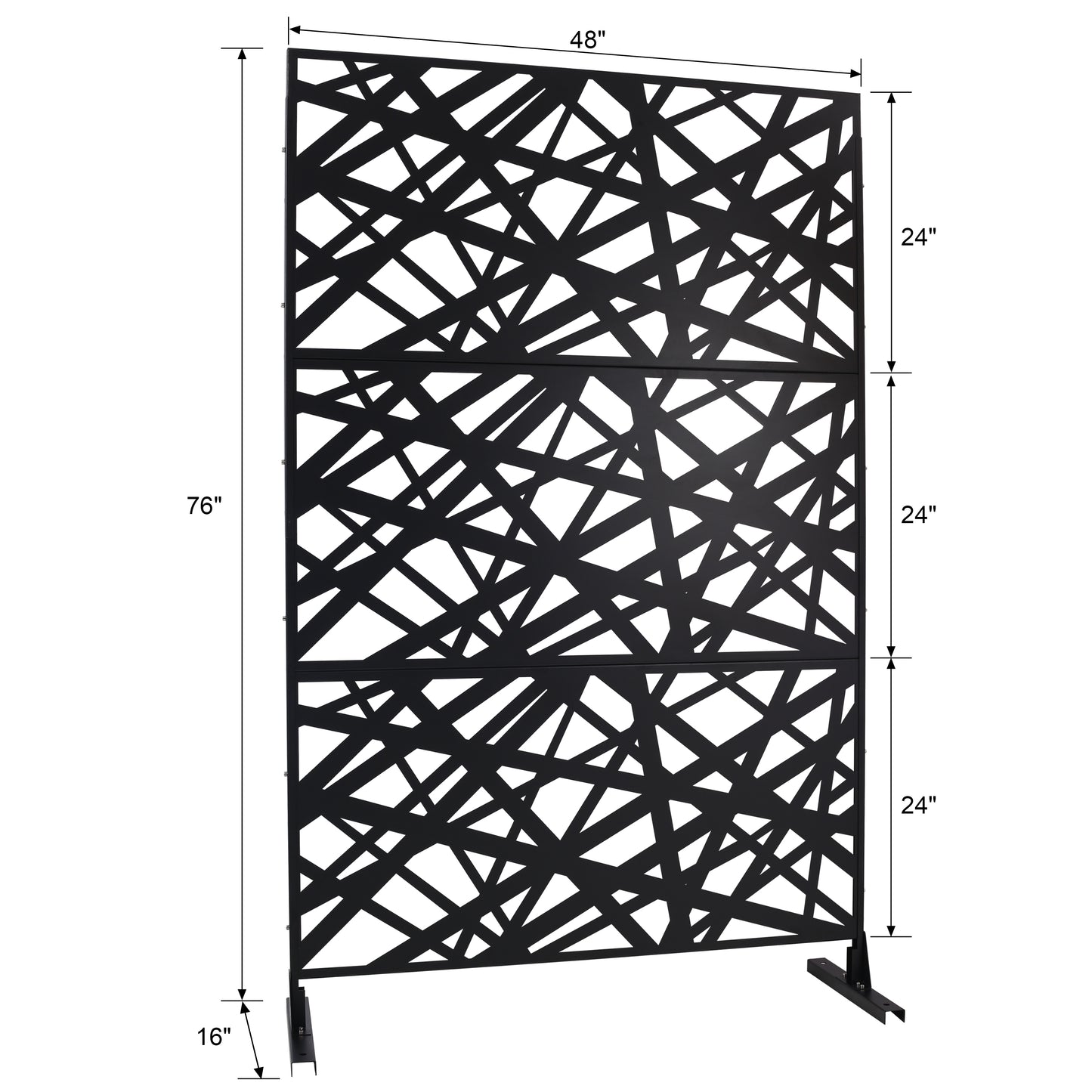 Black metal privacy screen with modern abstract geometric pattern H x W