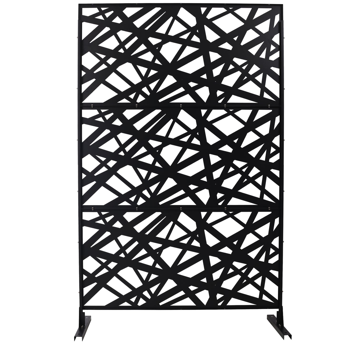 Black metal privacy screen with abstract geometric pattern for garden use