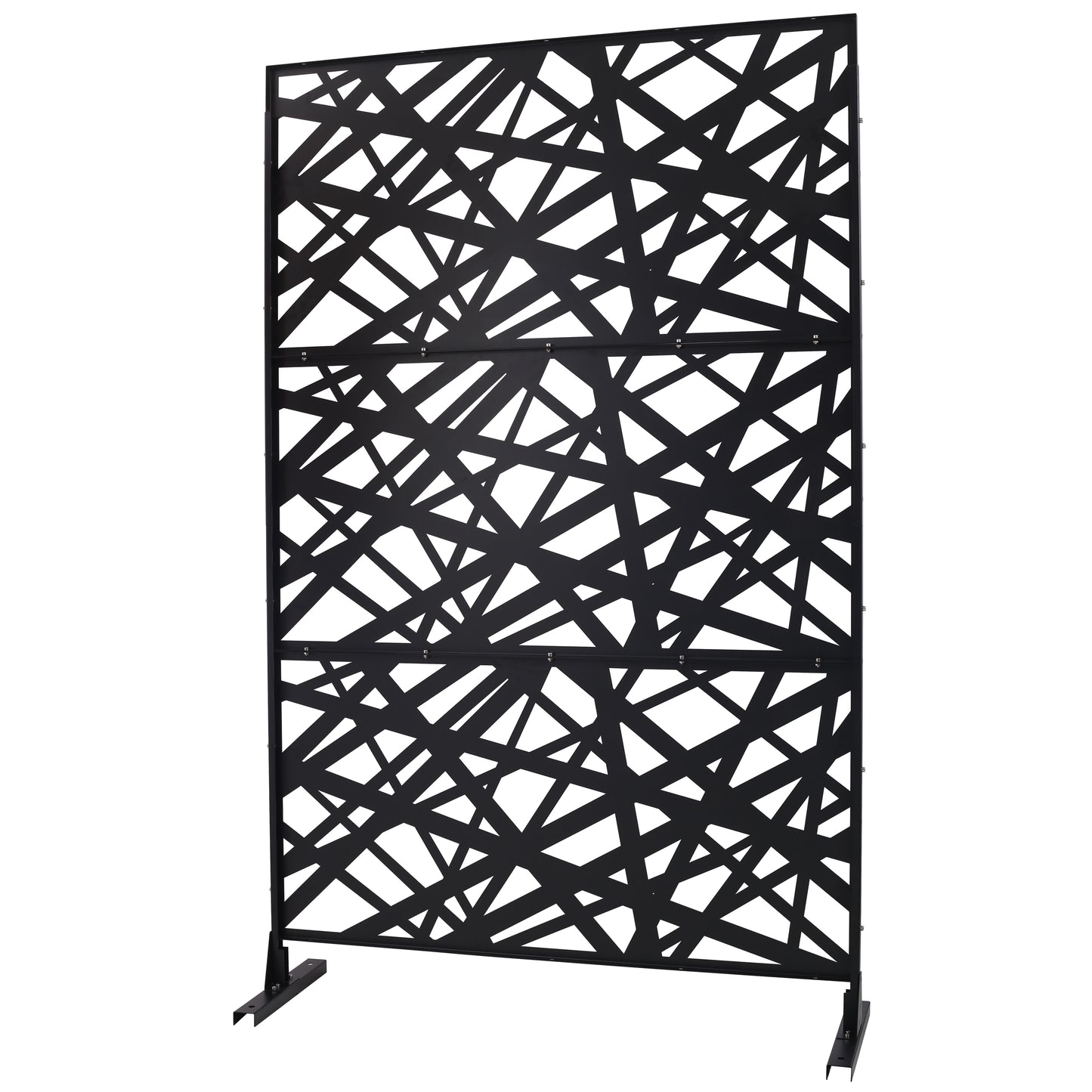 Black metal garden privacy screen with abstract geometric pattern