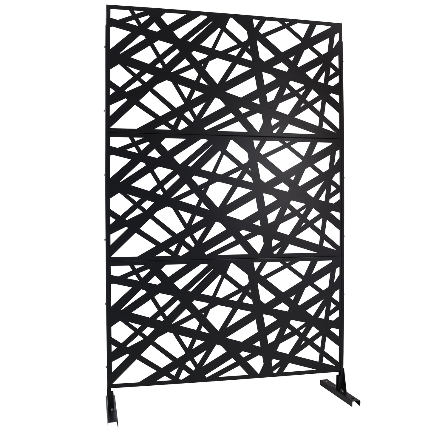 Modern black metal garden screen with abstract geometric pattern perfect for privacy