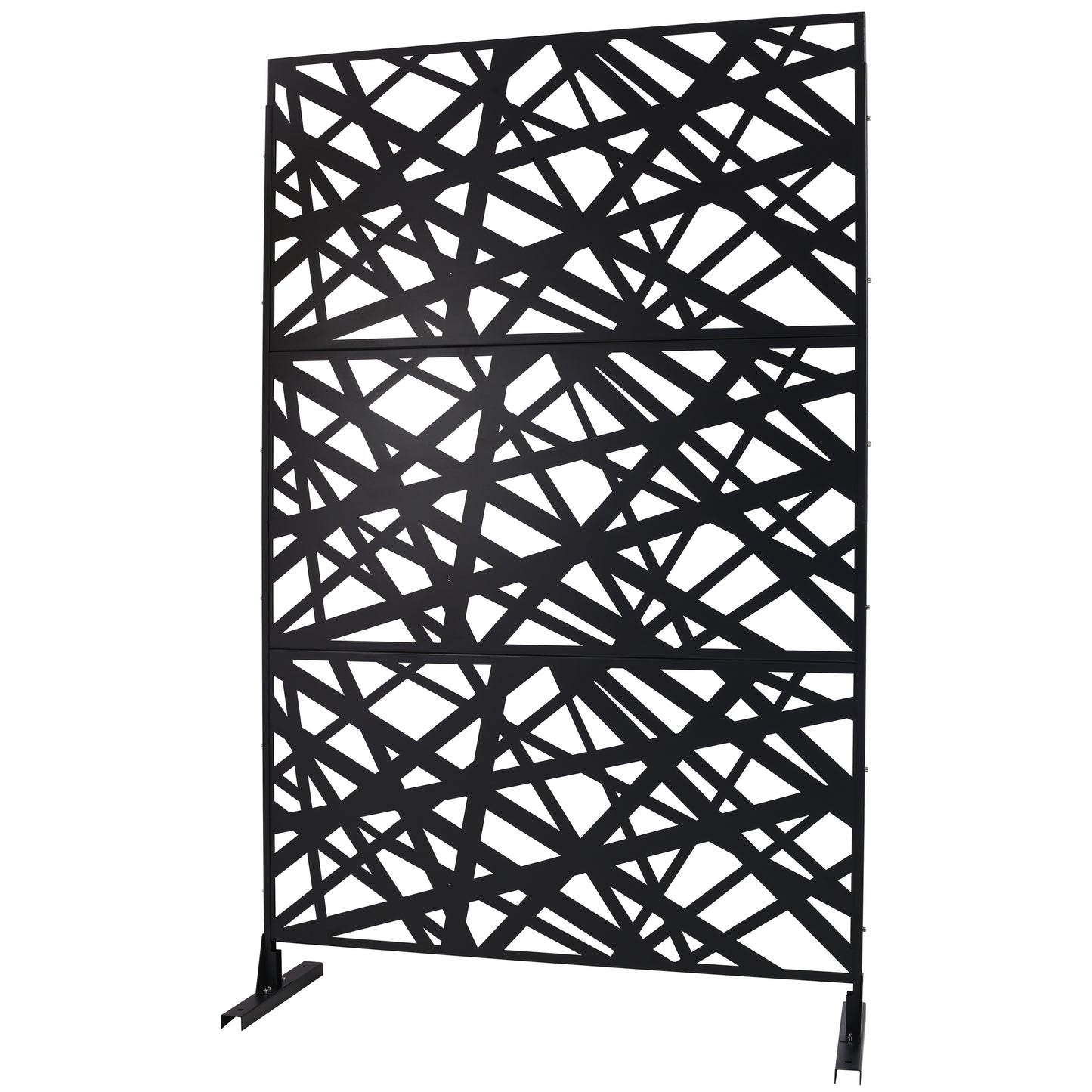 Black metal outdoor screen with abstract lasercut pattern modern garden decor