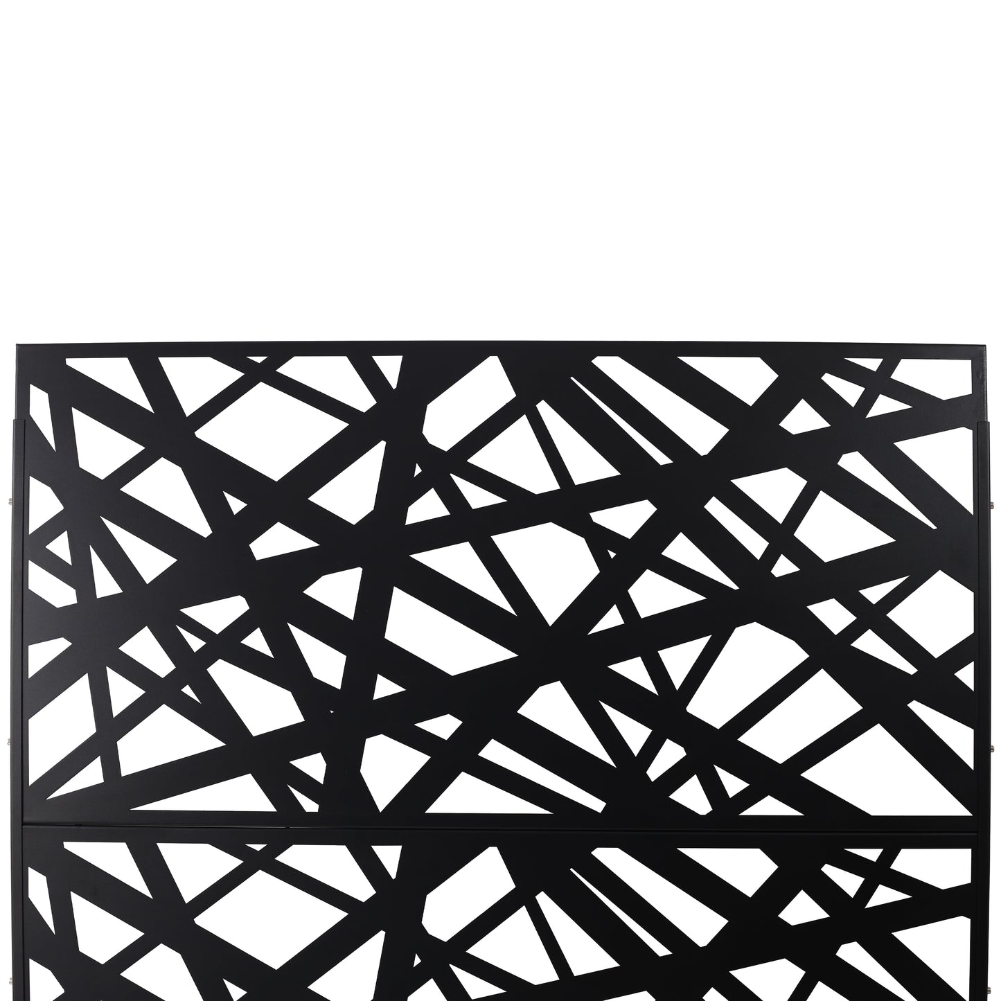 Black metal garden screen with abstract geometric cutouts ideal for decorative fencing
