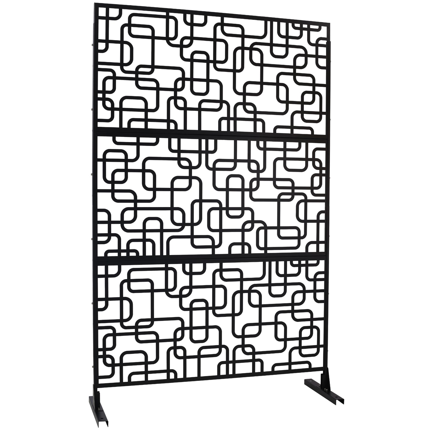 Black metal room divider with abstract rounded rectangle pattern