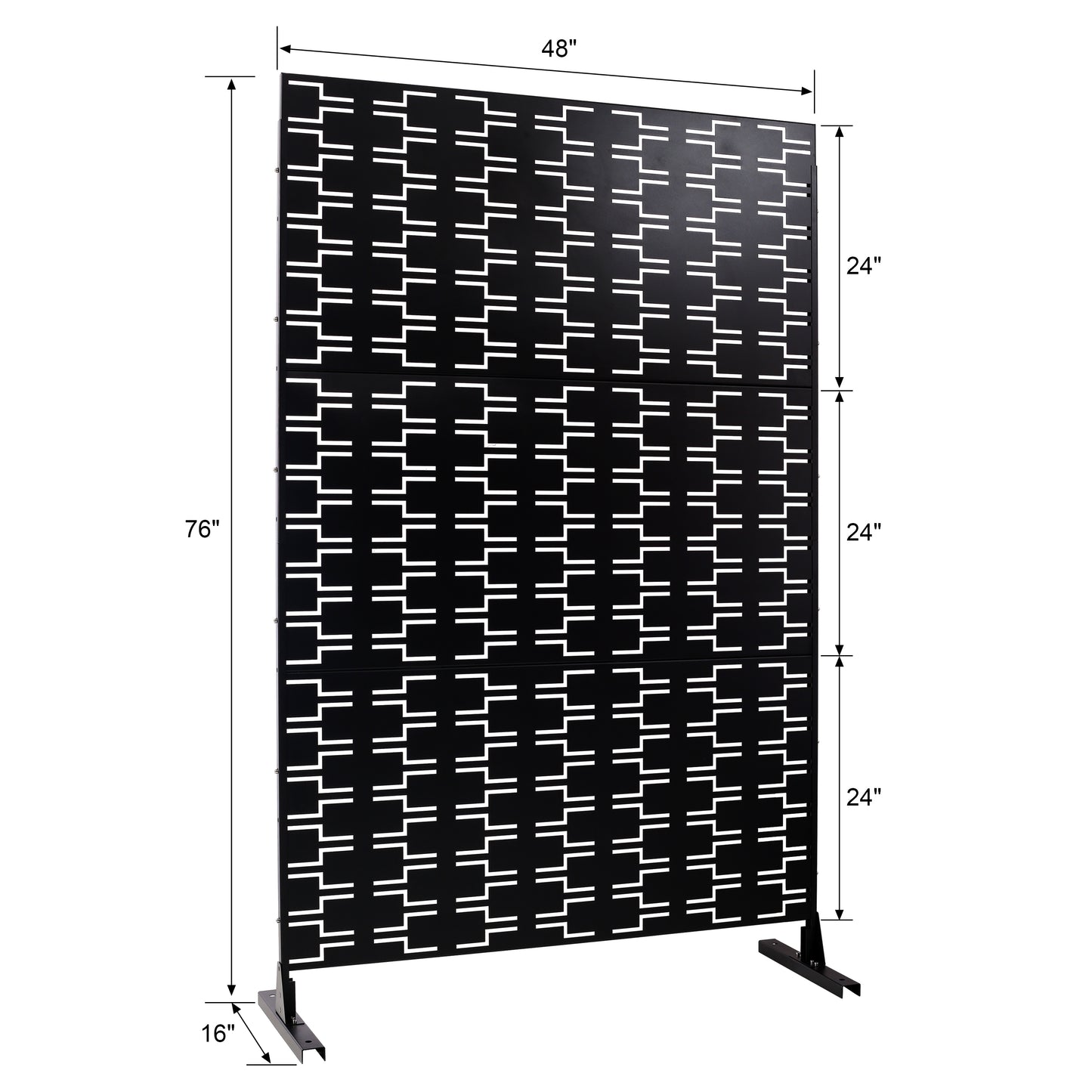 Black modern garden screen with geometric white pattern x inches