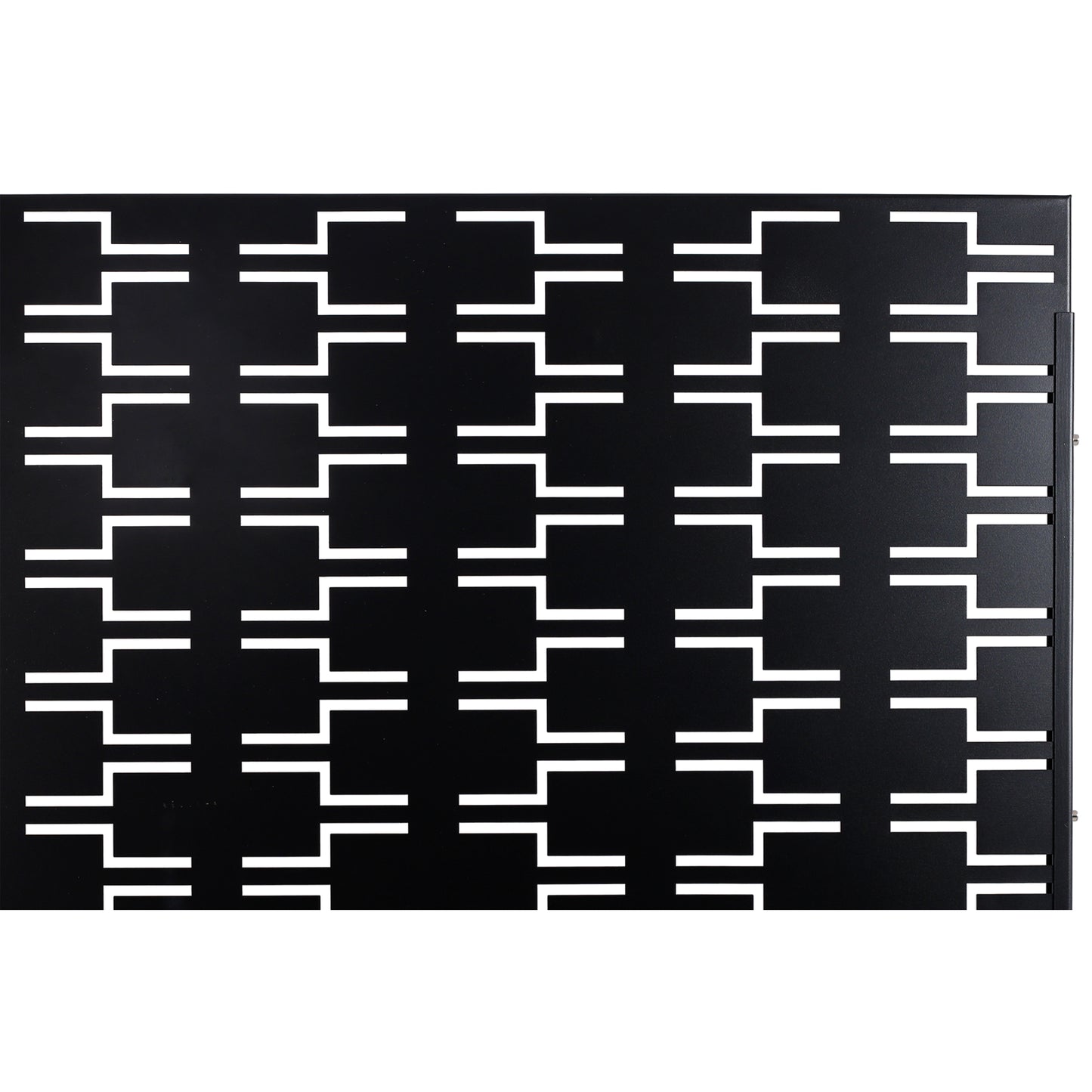 Black metal server rack panel with white abstract geometric cutout pattern U height