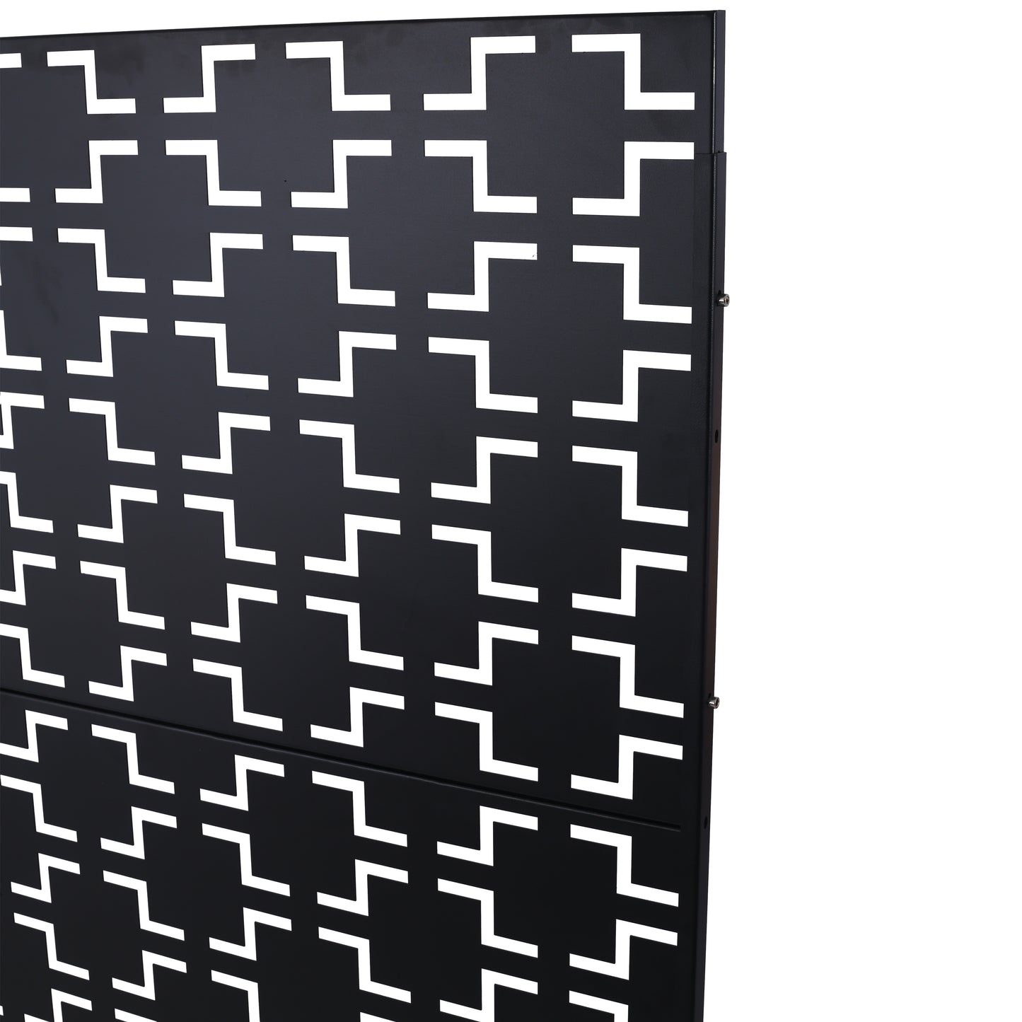 Black metal screen with a modern geometric lattice pattern ideal for privacy screens