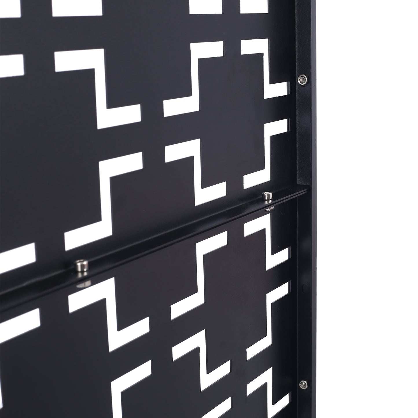 Black metal privacy screen with geometric cutouts modern garden decor