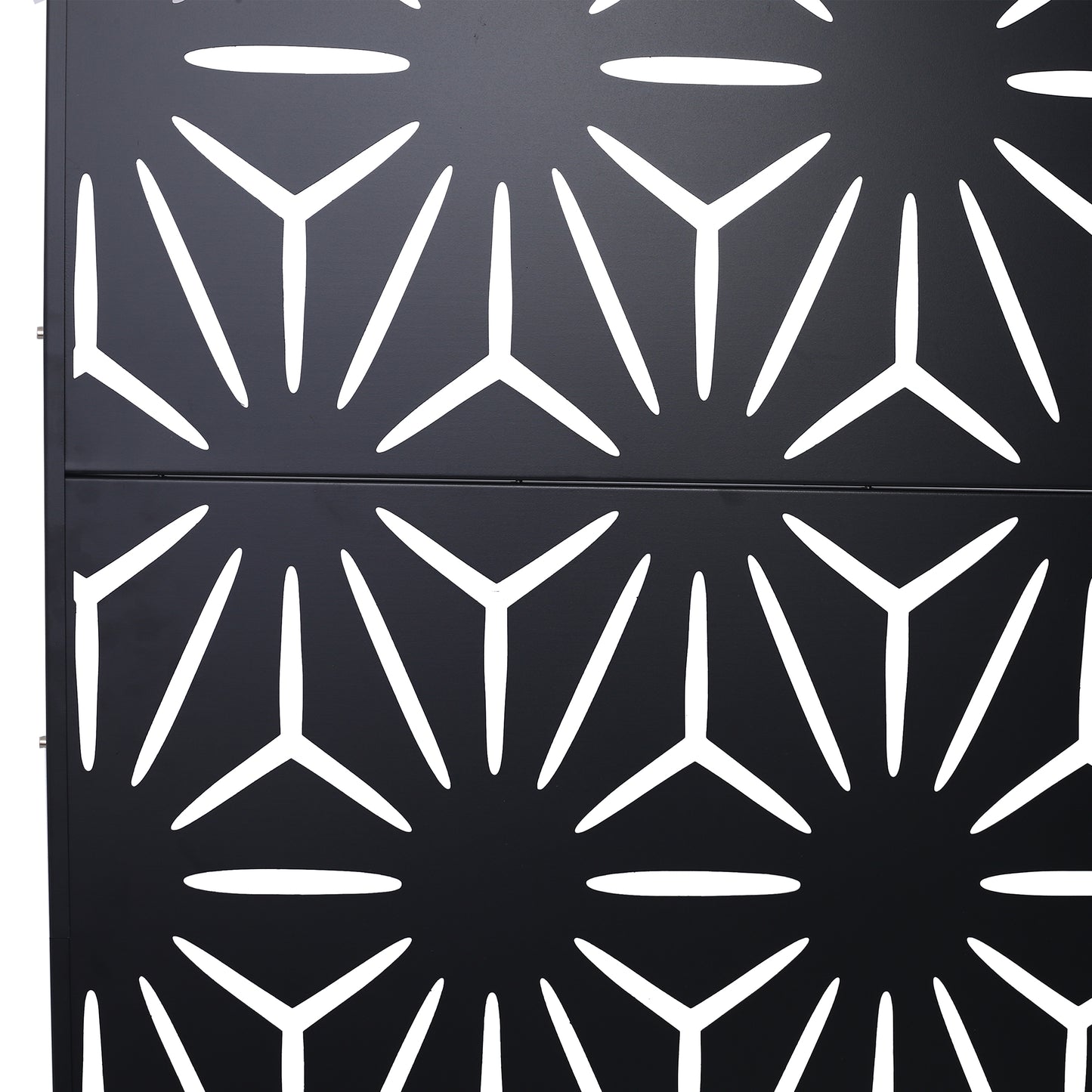Black geometric perforated metal screen panel with starburst pattern