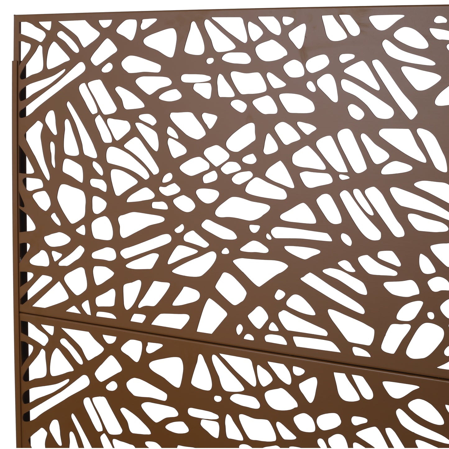 Bronze outdoor decorative screen with abstract organic cutout pattern for garden privacy