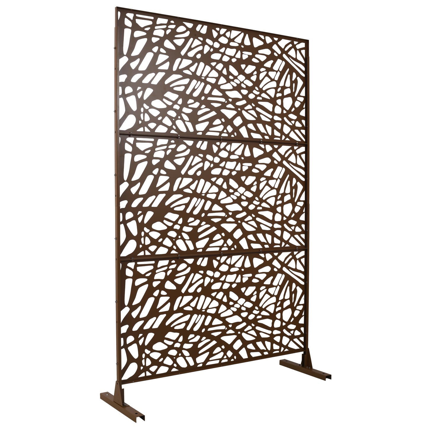 Brown lasercut metal garden screen with organic branch pattern