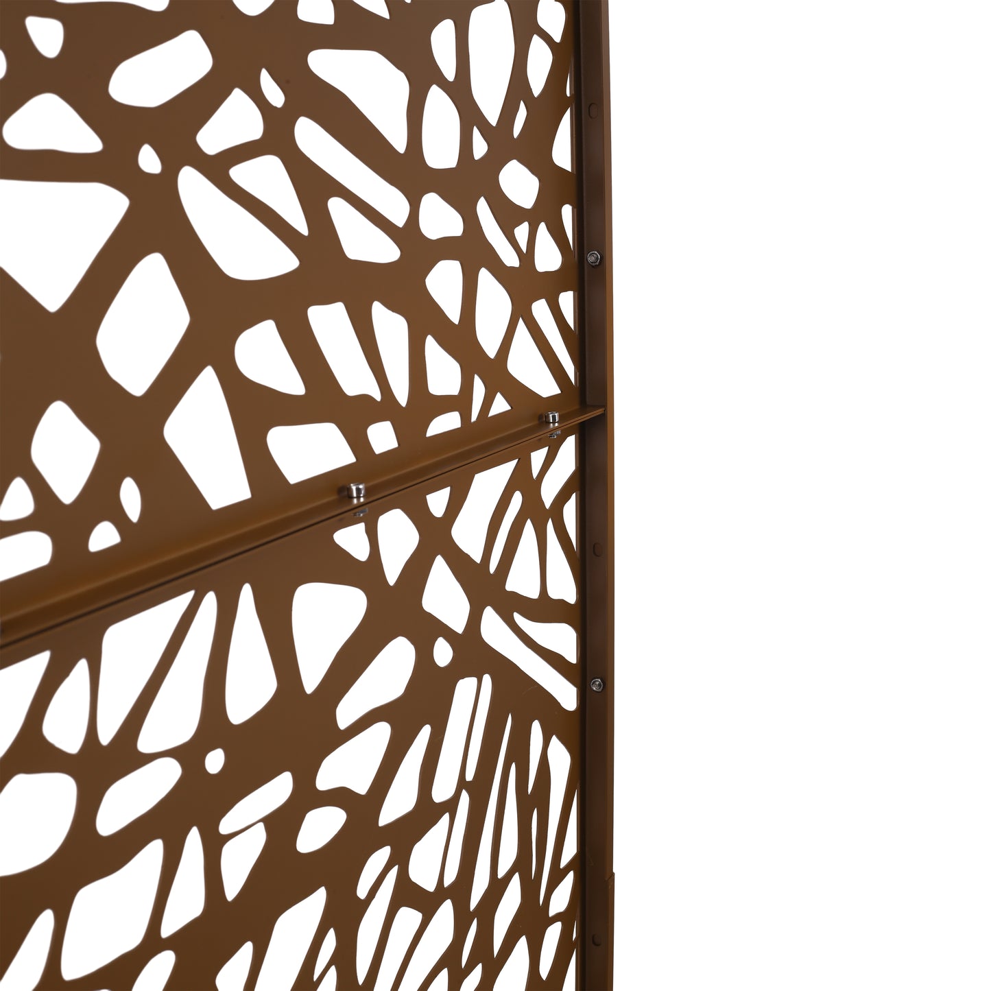 Bronze metal garden screen with abstract organic cutouts x inches