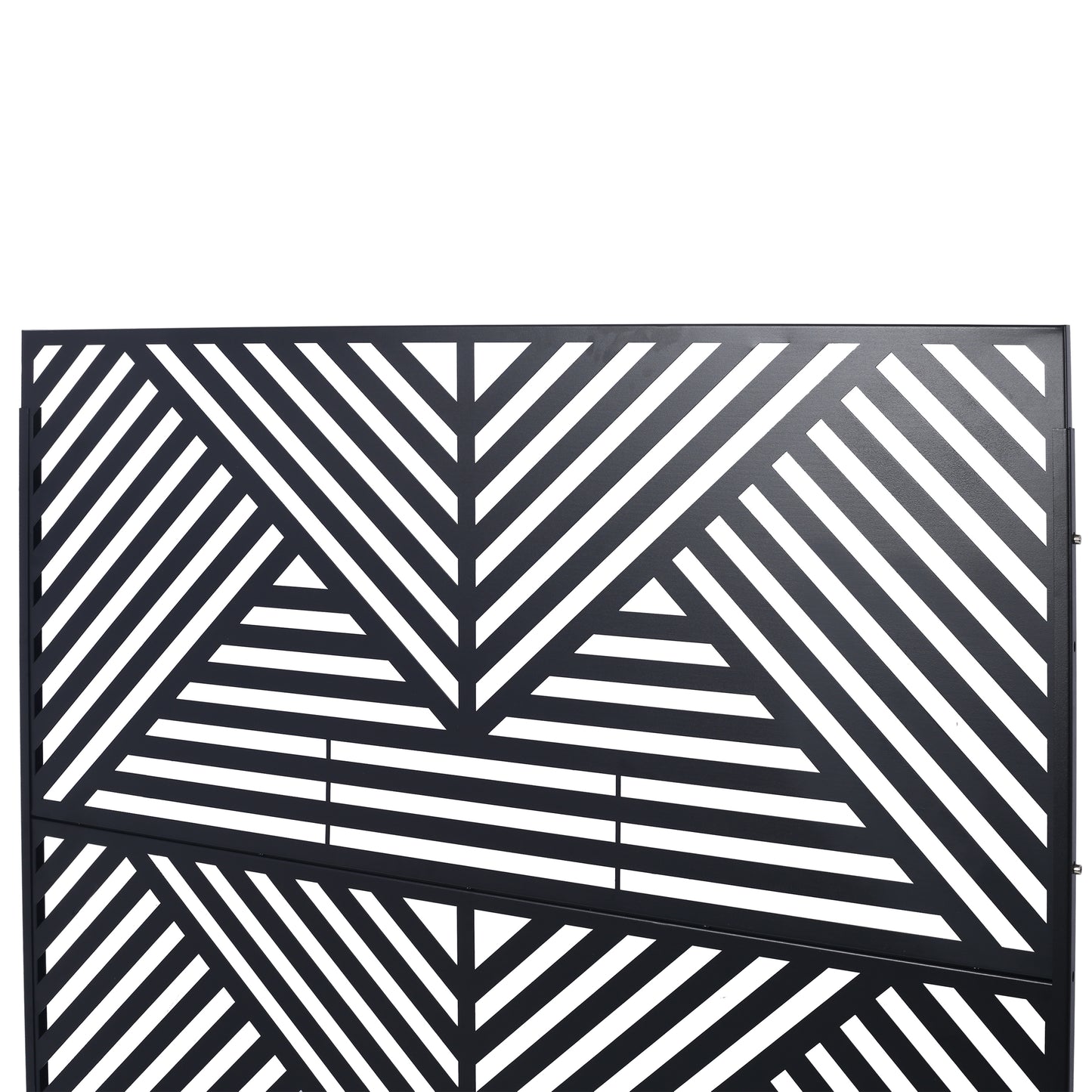 Black geometric metal garden screen with sharp angles