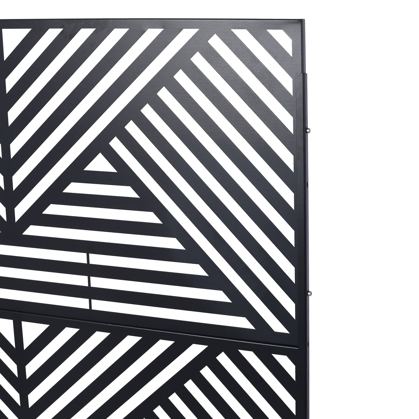 Black metal screen with abstract geometric pattern modern patio furniture accent