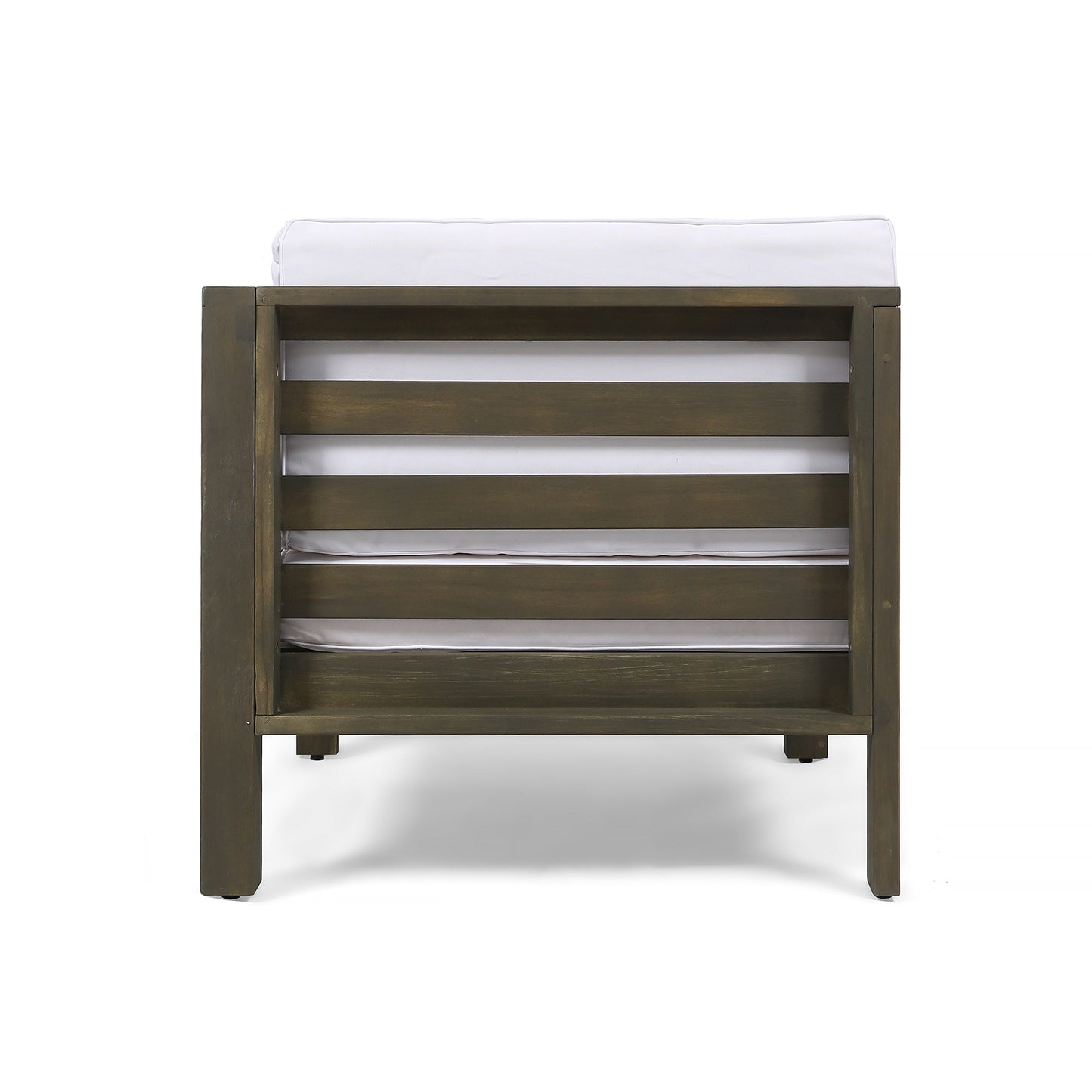 Distressed wood modern armchair with white cushion