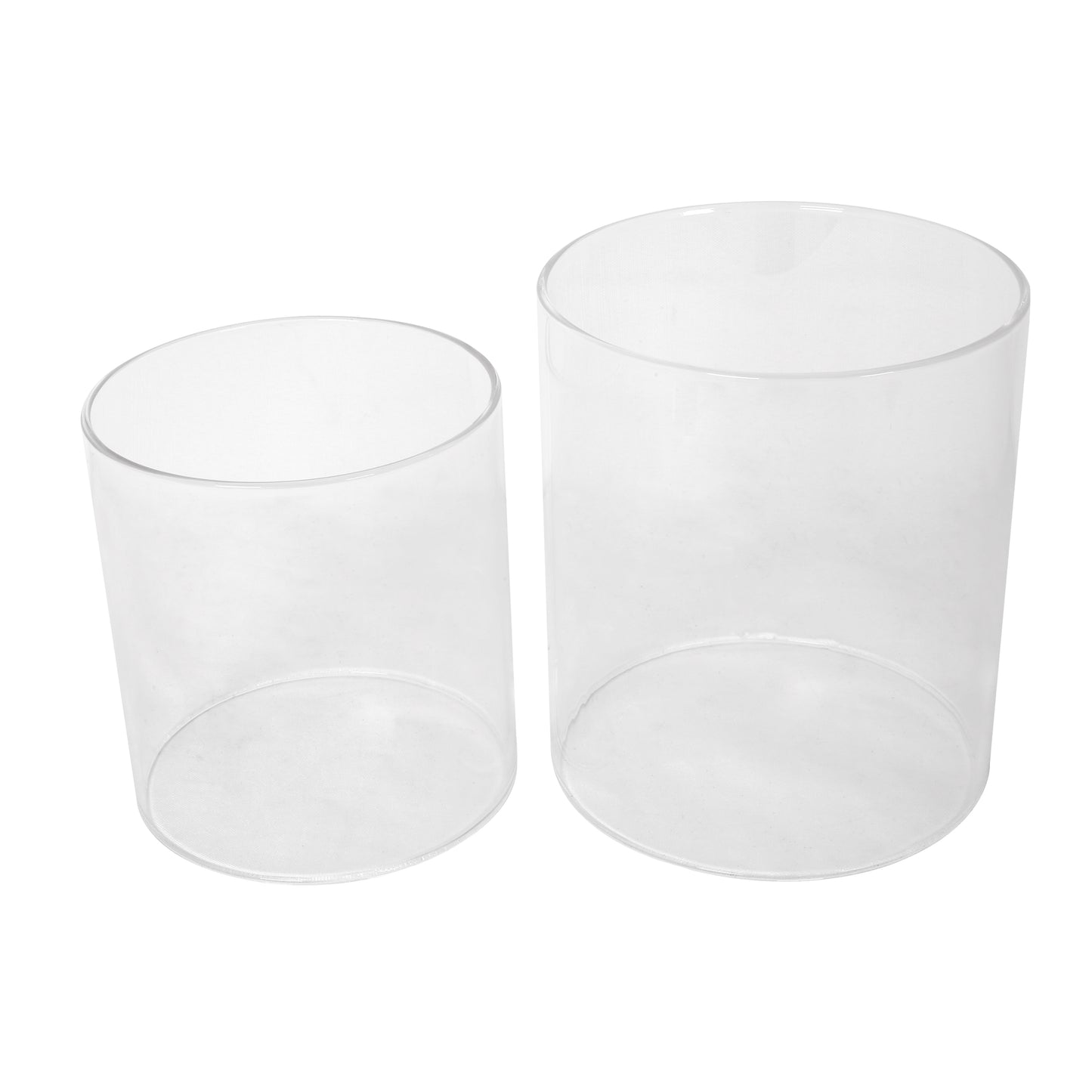 Two clear glass cylinder lampshades for ceiling lights or table lamps