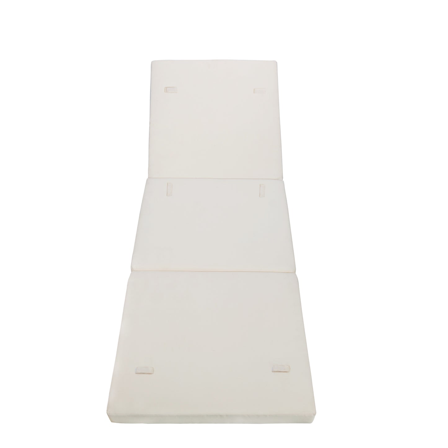 Cream upholstered threefold floor mattress with beige straps visible