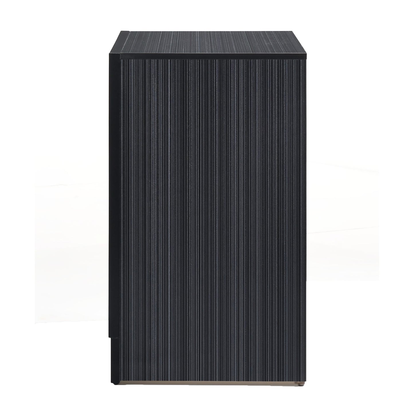 Dark grey fluted cabinet with clean lines and a minimalist design