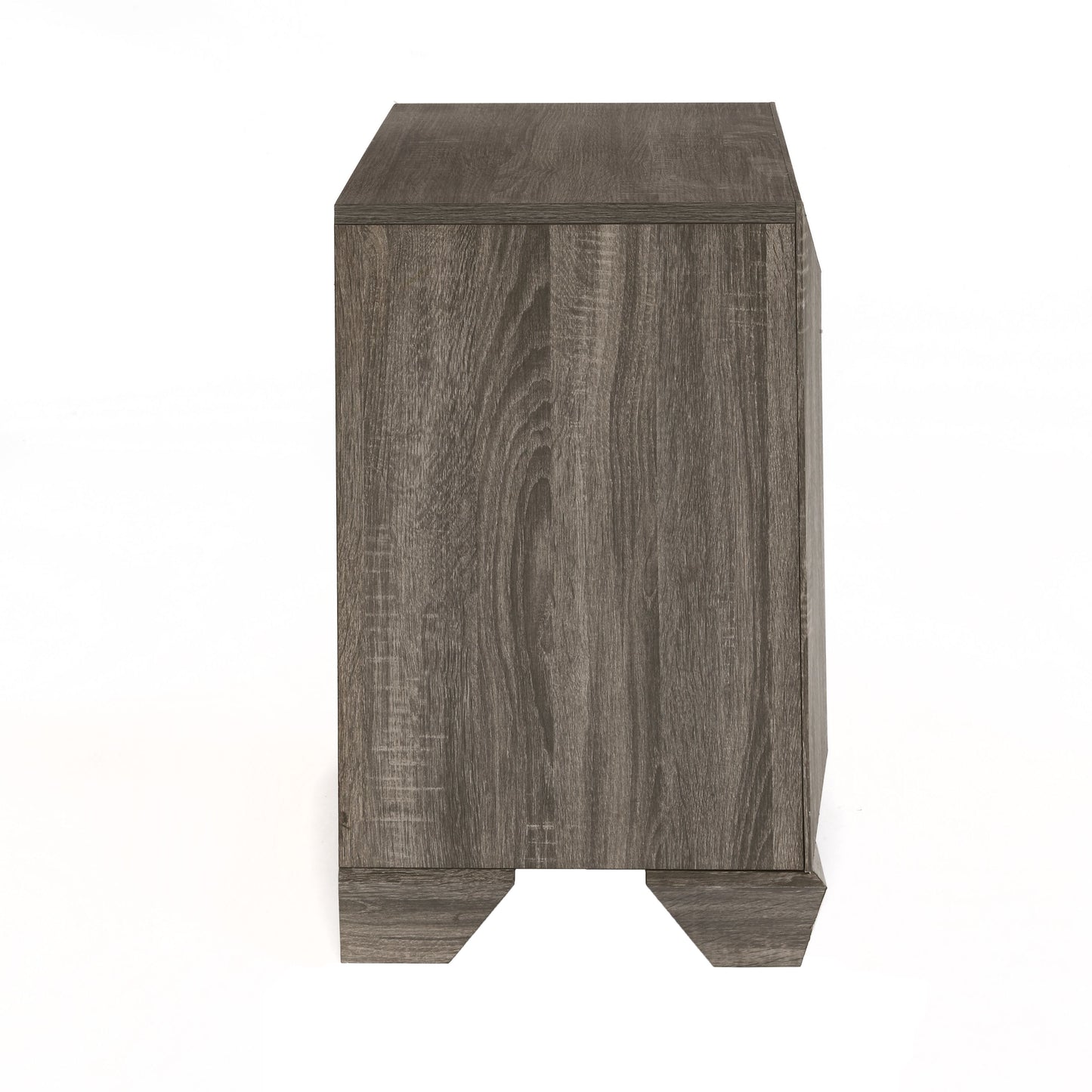 Dark gray wood grain nightstand with angled legs