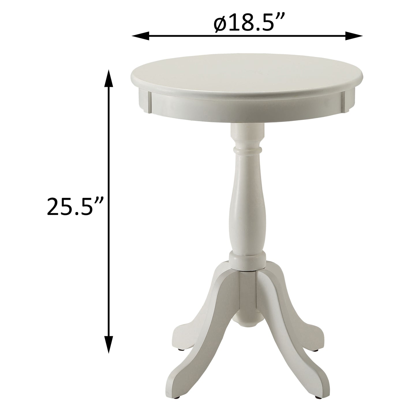 Classic white pedestal side table with ornate turned leg and round top ideal accent furniture