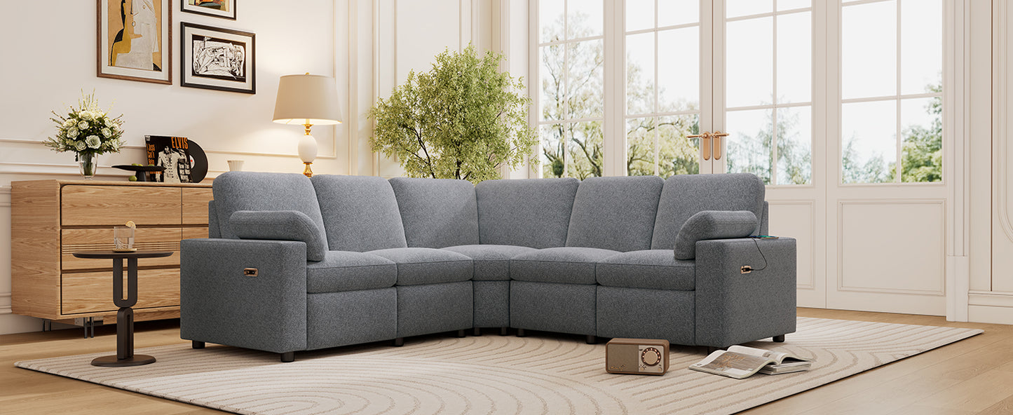 Spacious grey fabric sectional sofa with builtin USB ports perfect for modern living rooms